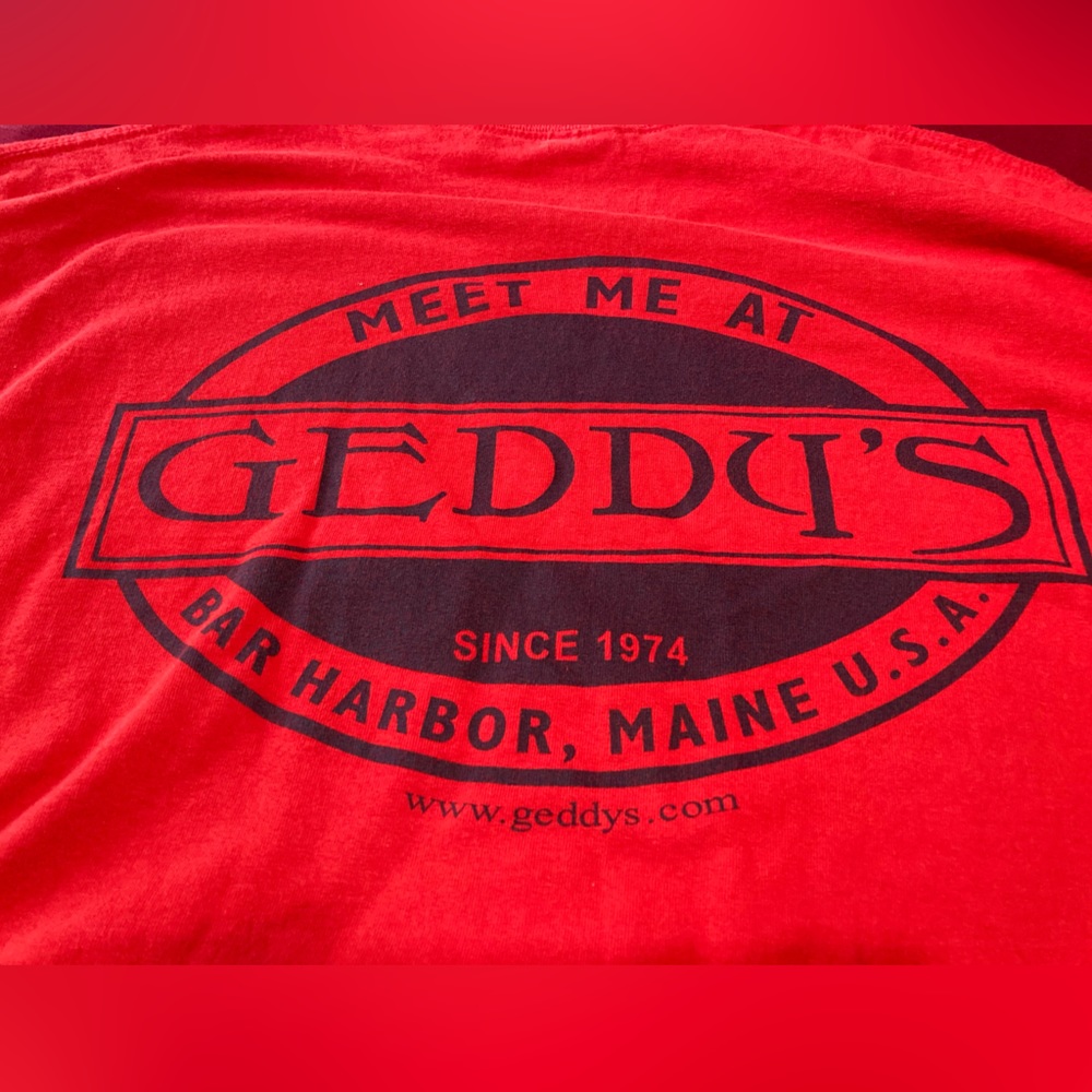 Meet Me At Geddy's-Bar harbour Maine Red Long Sleeve Shirt